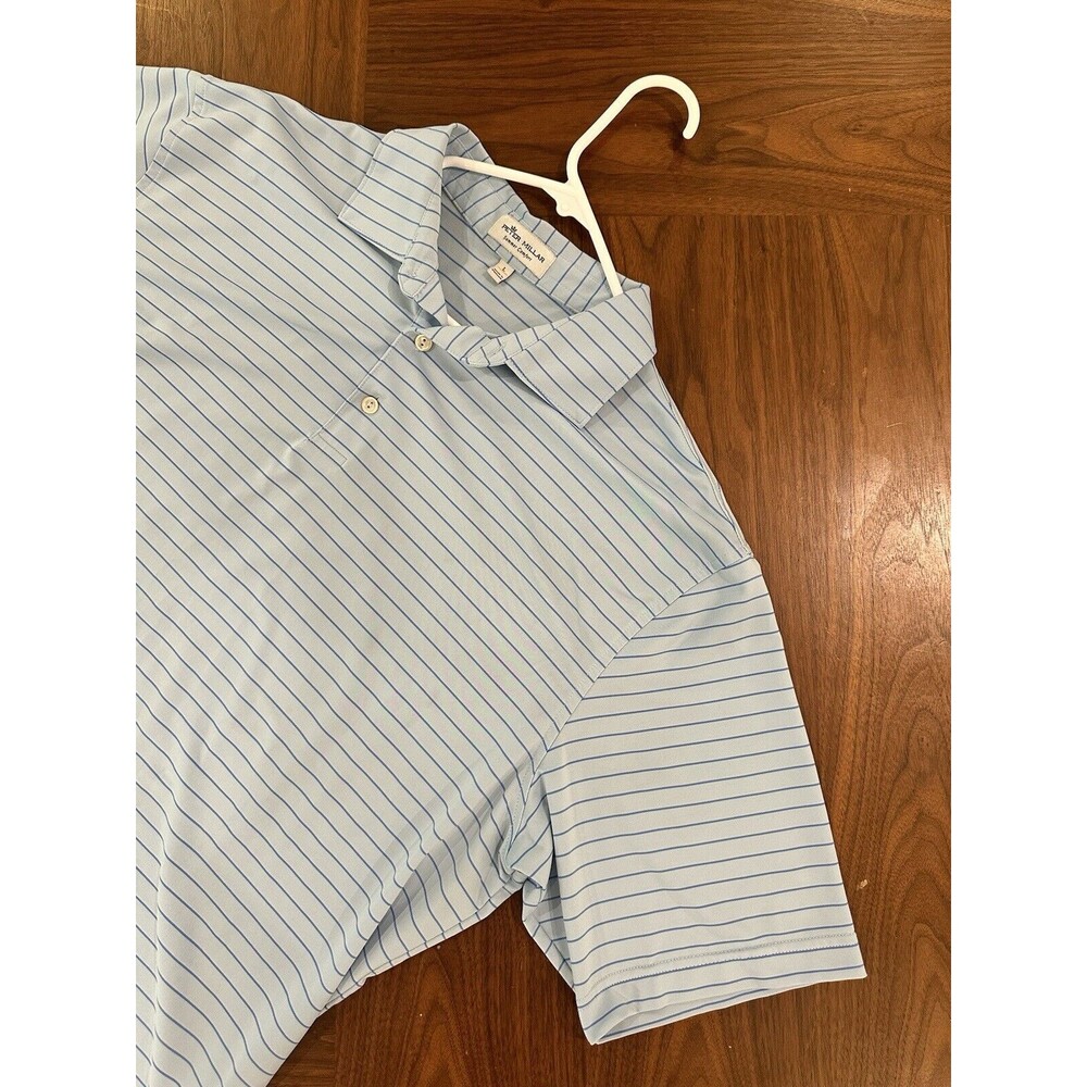 Mens Large Blue Striped Peter Millar Golf Polo